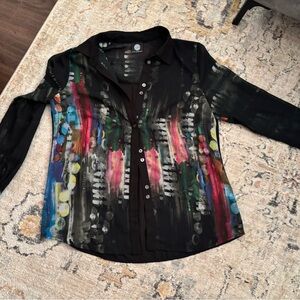 Colorful Semi Sheer Abstract Women's Blouse